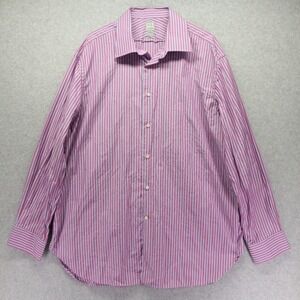 Ike Behar Shirt Mens 17.5 34/35 Business Casual Button Pink Striped Long Sleeve